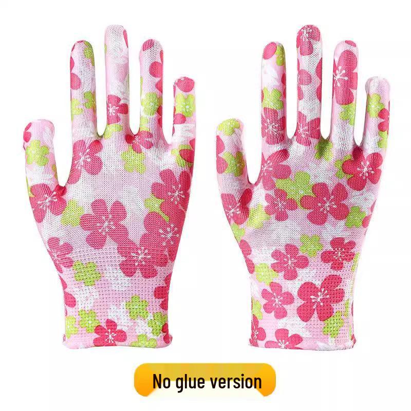 Women's Non-Slip Breathable Nylon Work Gloves - Durable, Thin, and Patterned for Labor Protection