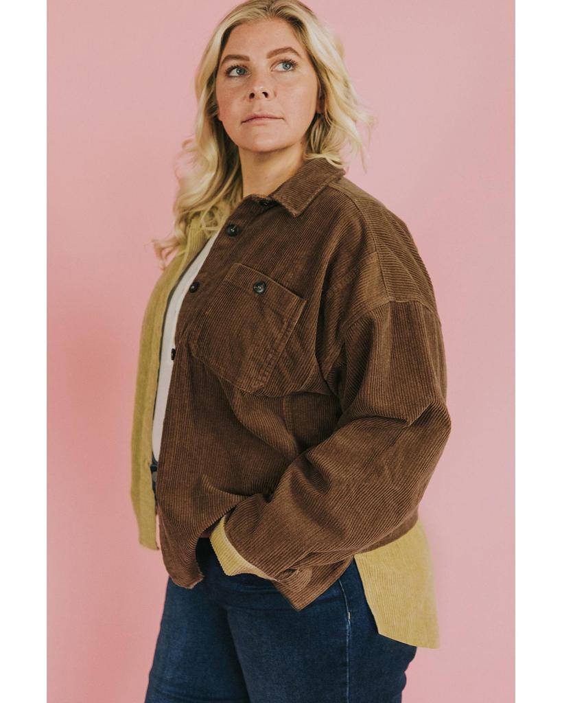 Azura Exchange Коричневая вельветовая куртка больших размеров с цветными блоками