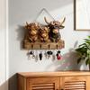 Wooden Highland Cattle Key Holder with 4 Hooks Vintage Train Wall Mount Key Organizer Multi-purpose Home Office Entryway Decorative Key Hanger Rack