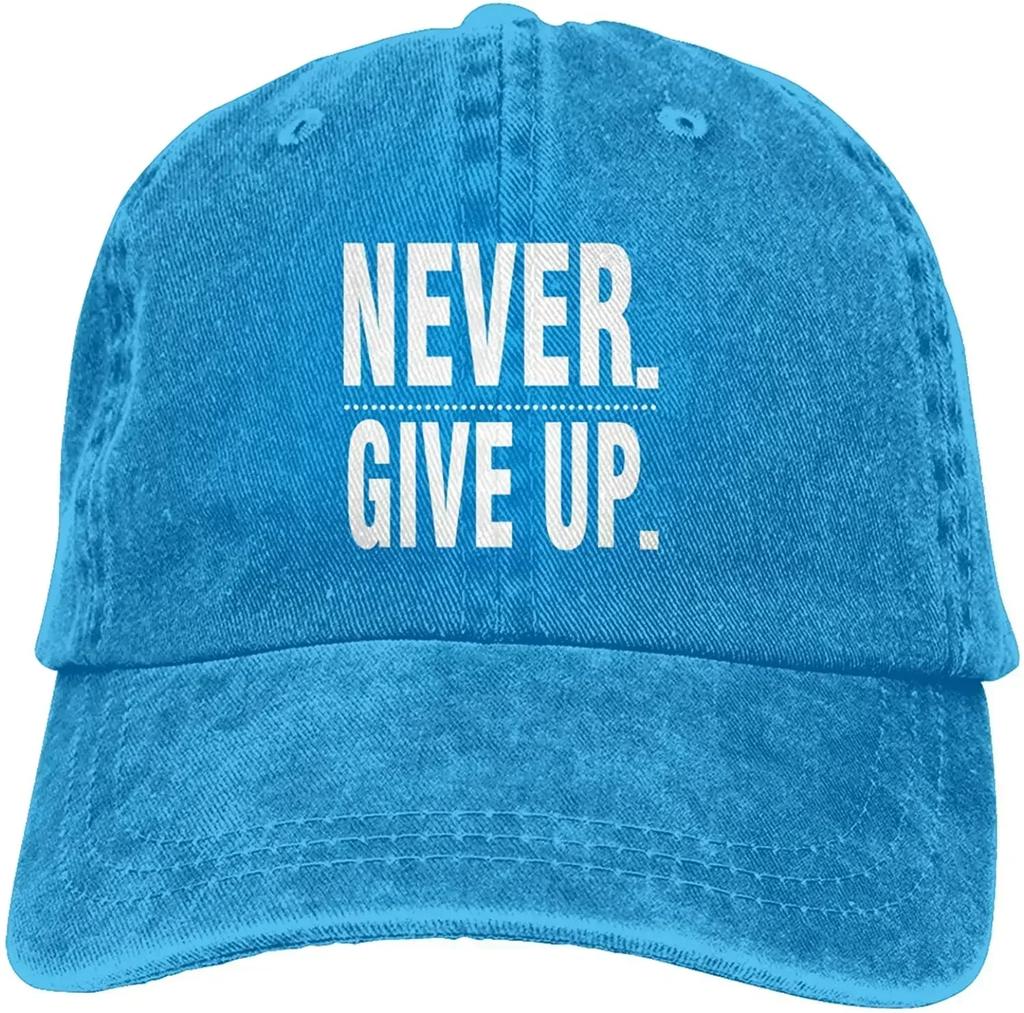 Denim Cap Never Give Up Baseball Dad Cap Classic Washed Cotton Adjustable Casual Sports Novel for Unisex Women Hats