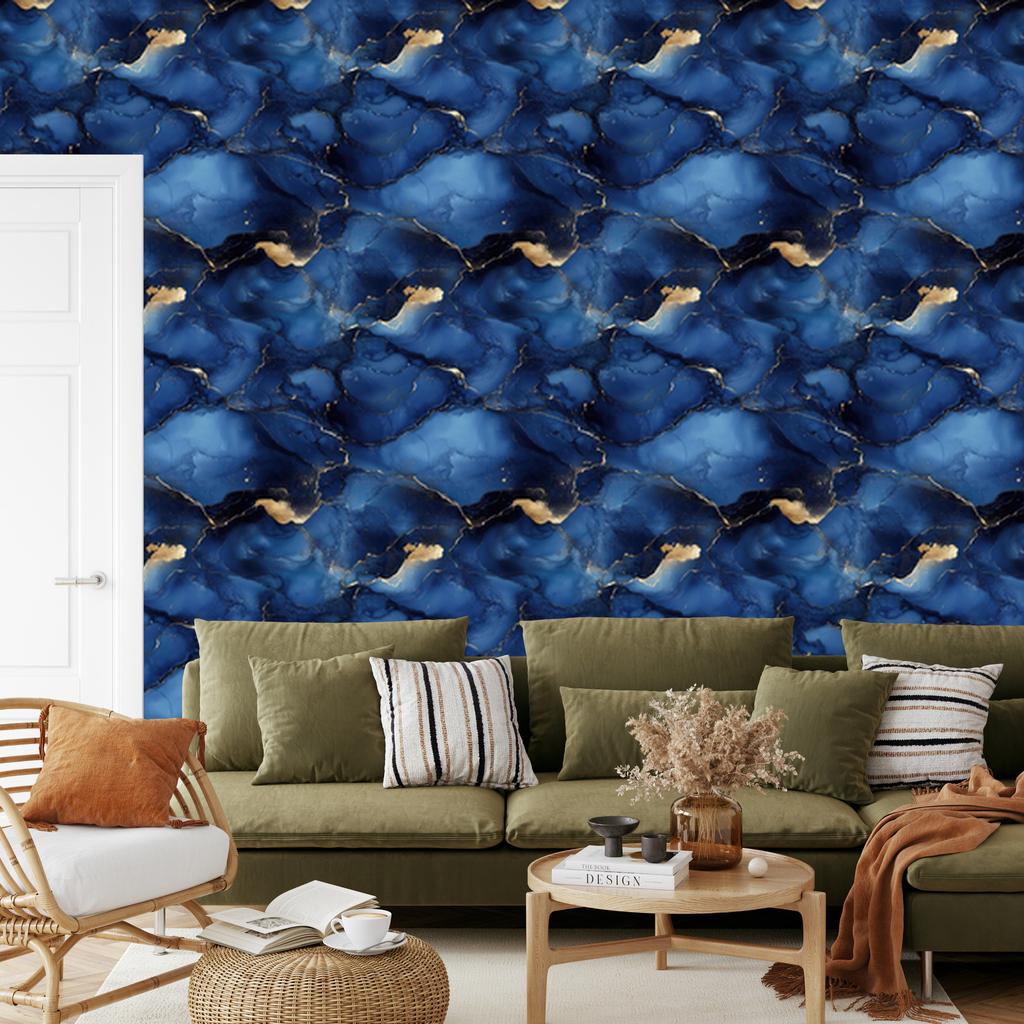 Ink Wallpaper Navy Blue, Black and Gold 50x1000