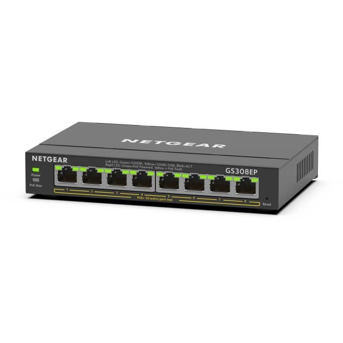 Switch Ethernet PoE 8 Ports - NETGEAR - GS308EP - Smart Manageable - Silencieux - 62 W