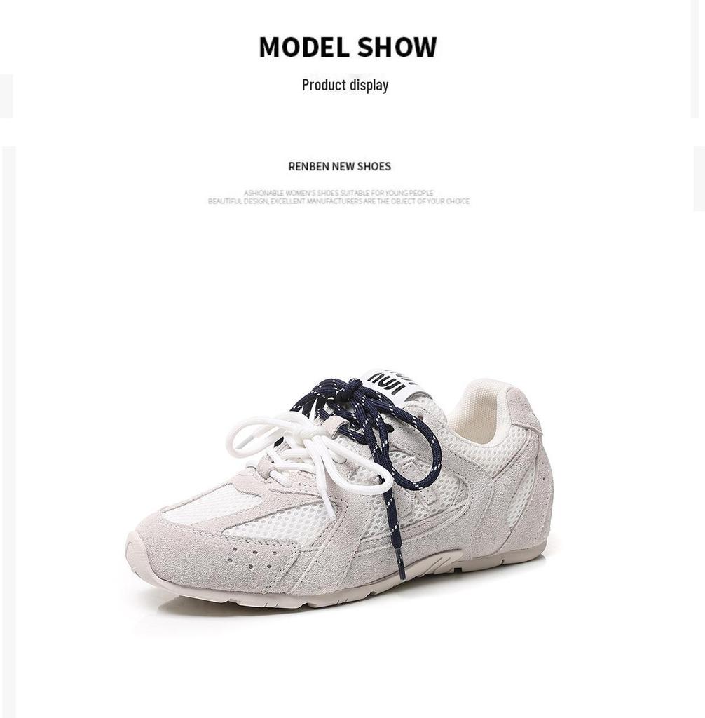 Женские кожаные кроссовки Dexun осень 2024 года: Двухцветные шнурки, стиль Форреста Гампа, повседневные туфли для папы