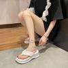 Flip-flops Women's Summer Outer Wear 2025 New Muffin Thick-soled Wedge Heel Clip Toe Square Head Sandals French Sandals