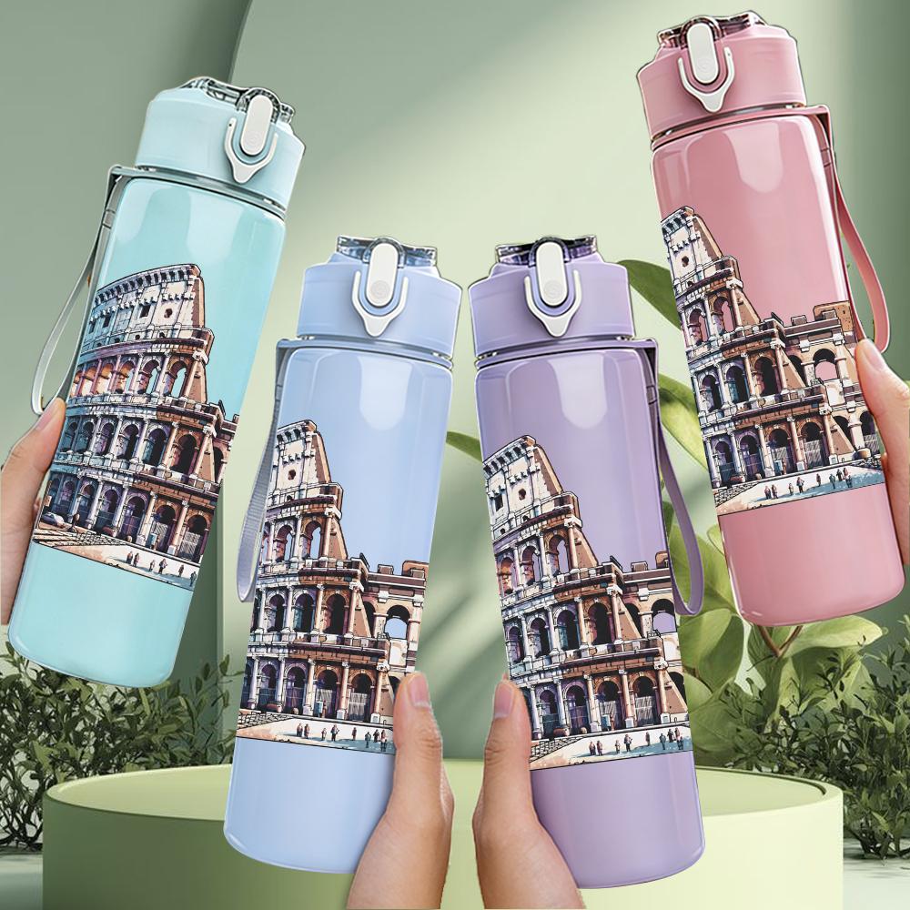 1PC Rome Colosseum Vintage Architecture Print 750ml Portable Sports Water Bottle Leakproof Travel Gym Drink Cup
