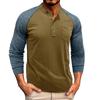 Men's Round Neck Ribbed Long Sleeved Bottoming Shirt Tough Guy Contrast Color Retro Button Men's T-shirt Top