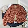 Клетчатый женский короткий пальто с длинными рукавами в корейском стиле в повседневном стиле