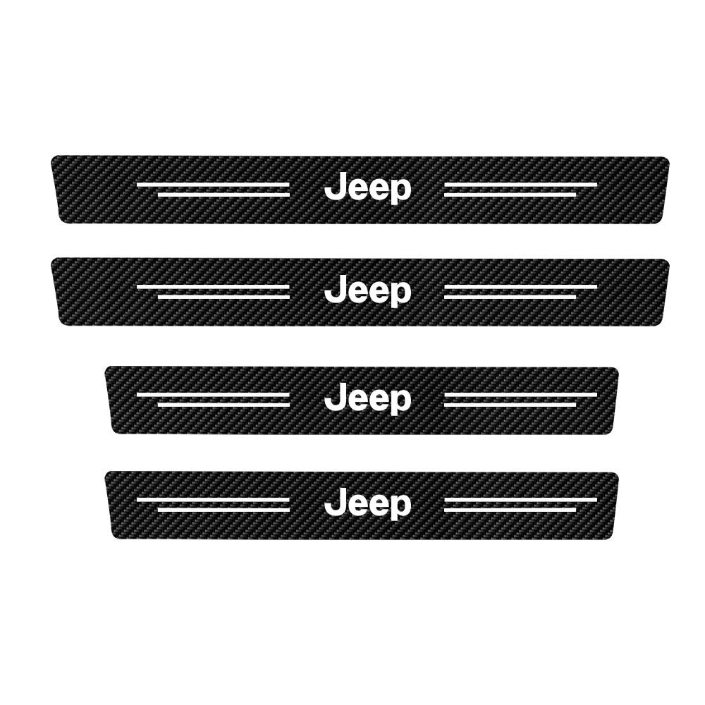 For Jeep 4pcs Car Door Sill Stickers Carbon Fiber Cover Auto Accessories For Jeep Renegade Wrangler jk Compass Grand Cherokee