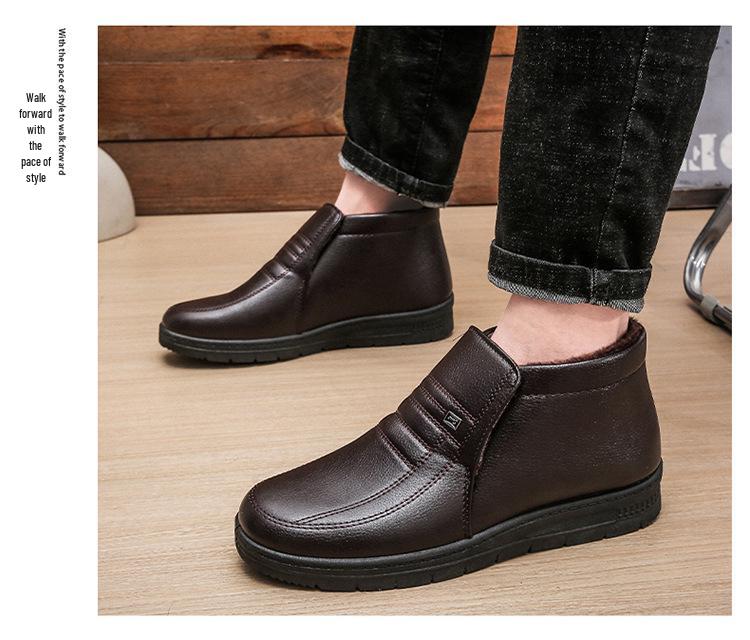 Men's Winter Cotton Shoes: Velvet-Lined, Thickened, Non-Slip, Durable, Warm Footwear for Middle-Aged & Elderly.