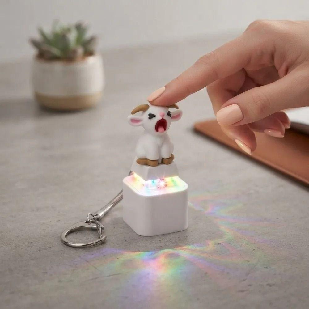 LED Glowing Screaming Goat Keychain Mechanical Click Fidget Button Toy Keyboard Lovers
