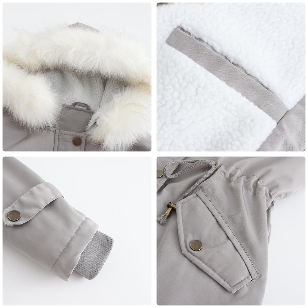 Jackets for Women Fleece Autumn and Winter Removable Hair Collar Women's Pie Over Long-sleeved Hooded Cotton Coat Velvet Coat Cotton Clothing Women