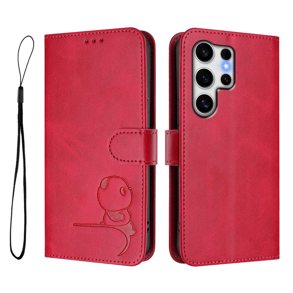 Чехол для Samsung Galaxy S25 Ultra с оттиском панды, блокирующий RFID кошелек, кожаный чехол для телефона с ремешком на запястье