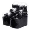 Sandals Platform Sandals 13cm Heel Frilled Choker Belt Chain Belt 1633 Black Enamel Large [Love Hunter] Women's