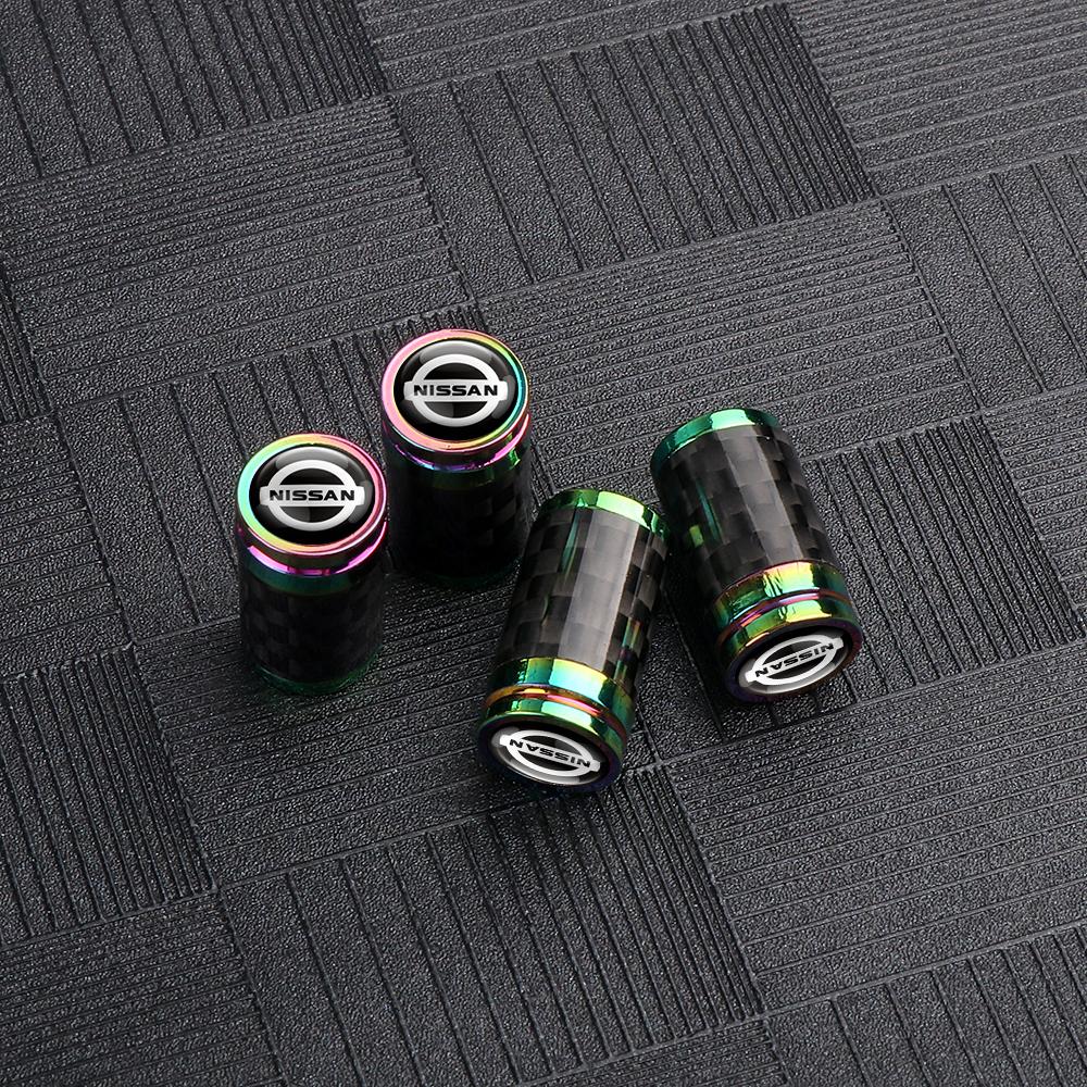 CHUQAZ1 4pcs Car Style Wheel Tire Carbon Fiber Metal Valve Cover Tire Dust Cover For Nissan Nismo X-Trail Qashqai Micra Patrol Maxima