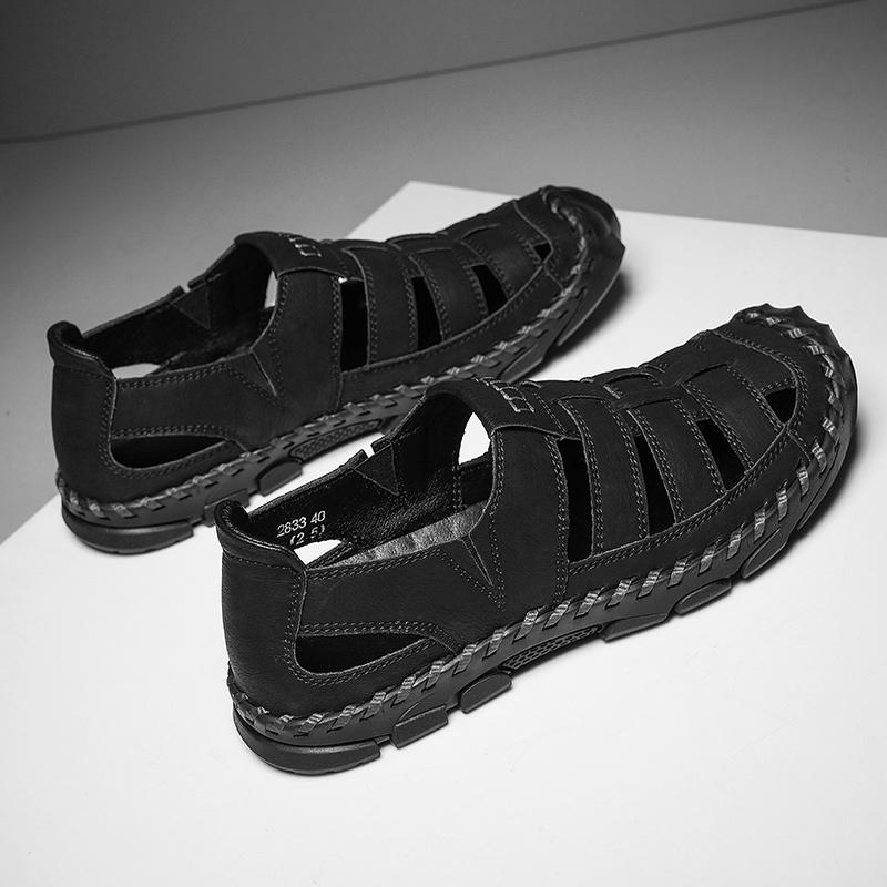 Fashion Men's Summer Thick Bottom Sandals 2025 New Casual Beach Sandals Men Shoes Leather Breathable Comfortable Soft Roman Men's Slippe