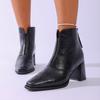 Ретро квадратный носок высокий каблук короткие ботинки женские 2025 осень и зима новая мода универсальные ботинки Мартин задняя молния толстый каблук тонкие ботинки