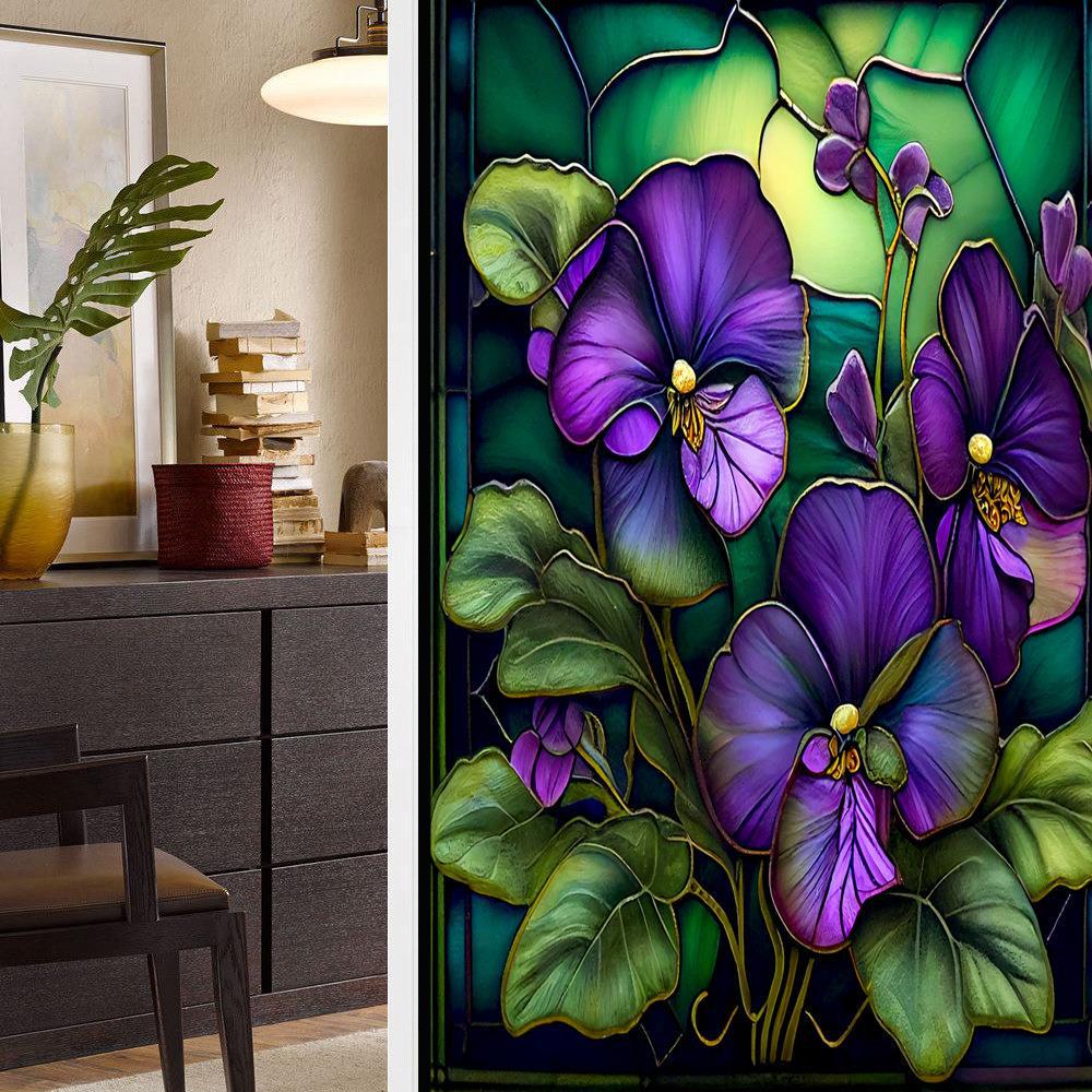 Красочная Ретро Цветок и Птица ПВХ Статическая Пленка для Окон Съемная