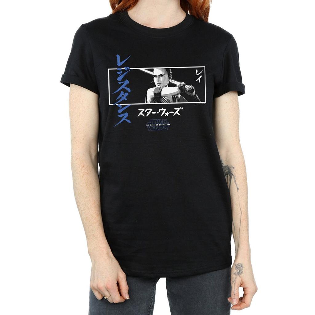 Star Wars The Rise Of Skywalker Womens/Ladies Rey Katakana Art Stripe Cotton Boyfriend T-Shirt
