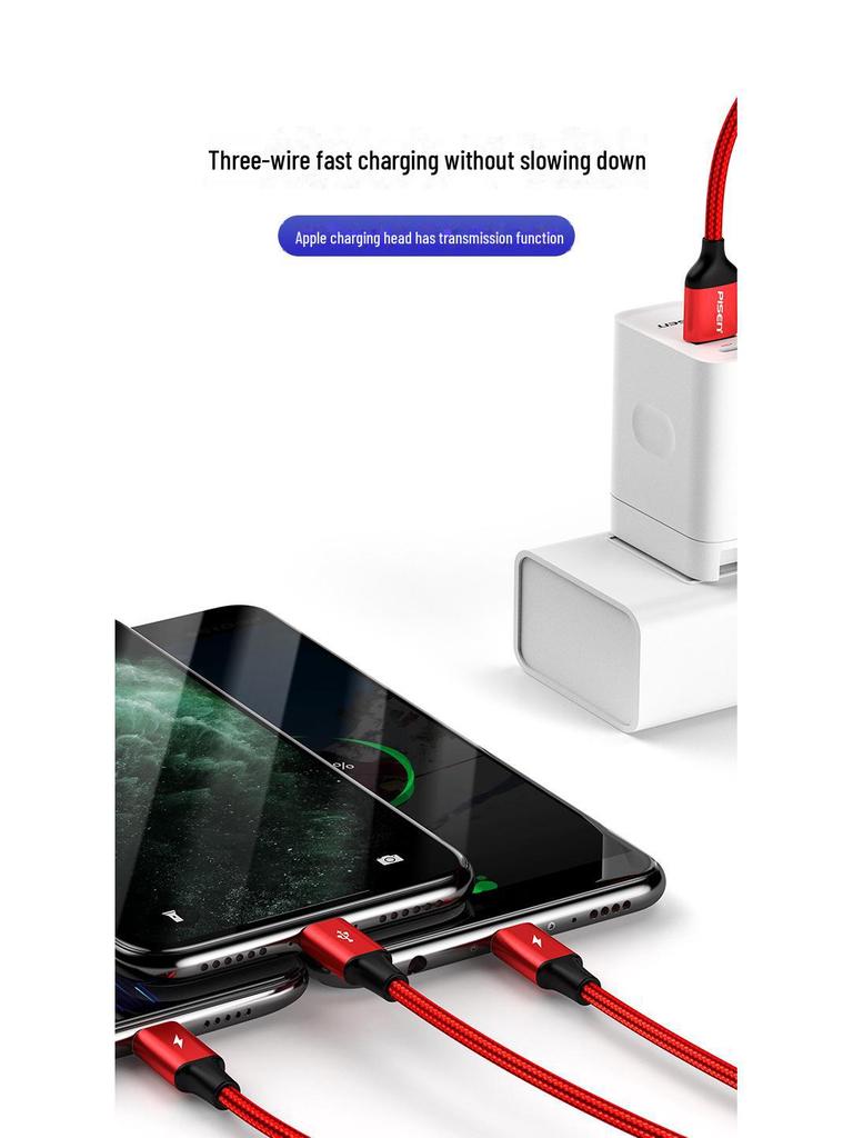 PISEN Кабель для передачи данных 3-в-1 в оплетке из алюминиевого сплава для устройств Apple, Android, Type-C