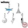 925 Sterling Silver Dragonfly Jewelry Charm Pendant Moon and Cat Beads for Bracelet DIY Jewelry