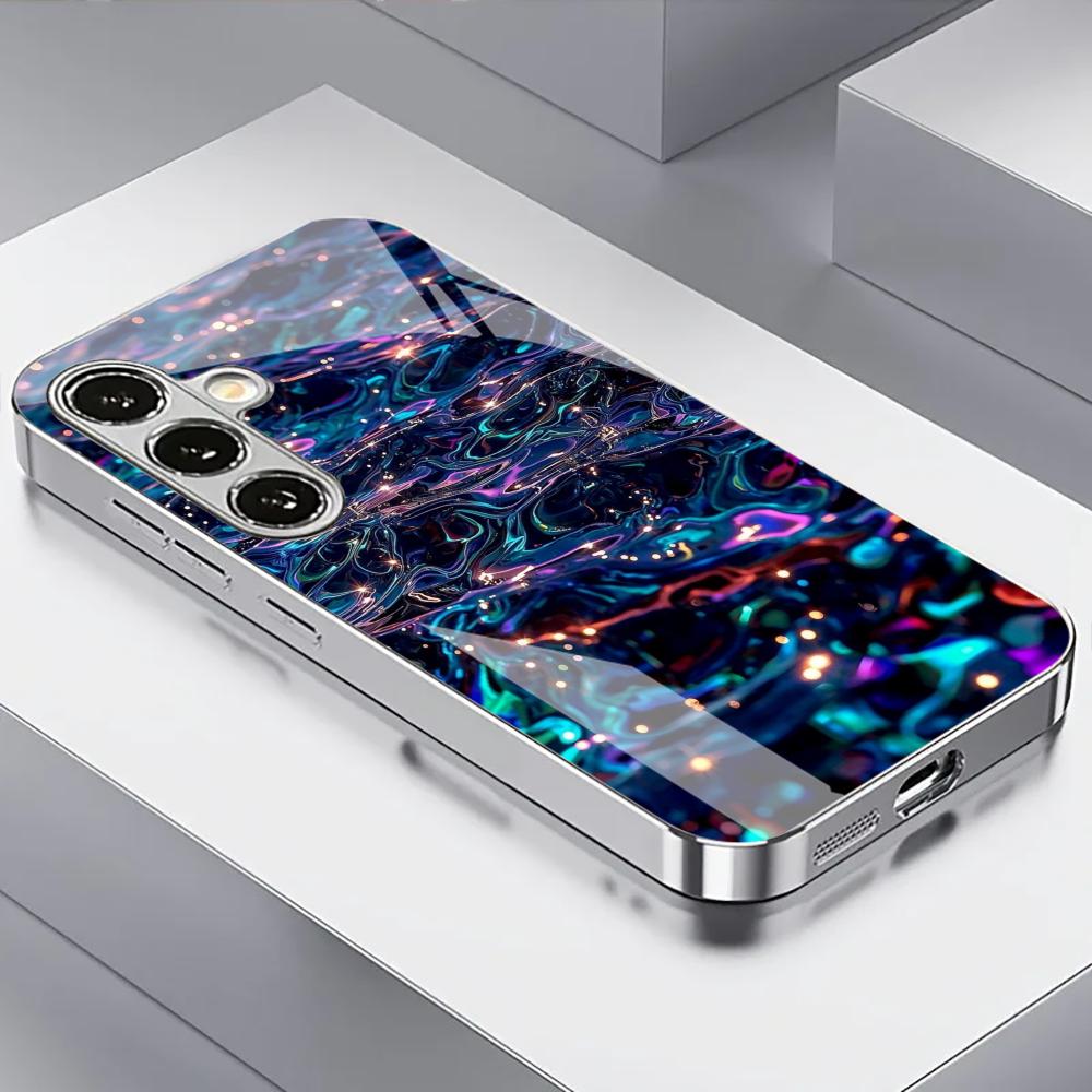 New Electroplated Silver Shockproof Phone Case For Samsung Galaxy S26 S25 S24 S23 Ultra Featuring Shimmering Blue Wave Pattern