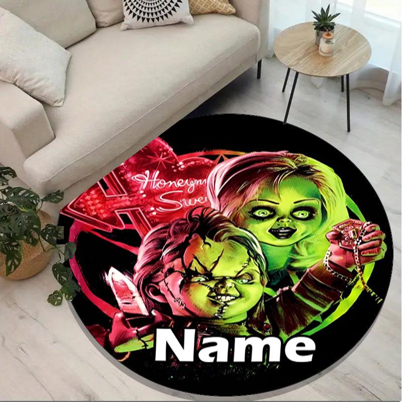 Custom Name Personalized Bride of Chucky Print Round Rug, Versatile Home Decor Carpet, for Playroom, Apartment, Balcony, Entryway, Hallway Gift