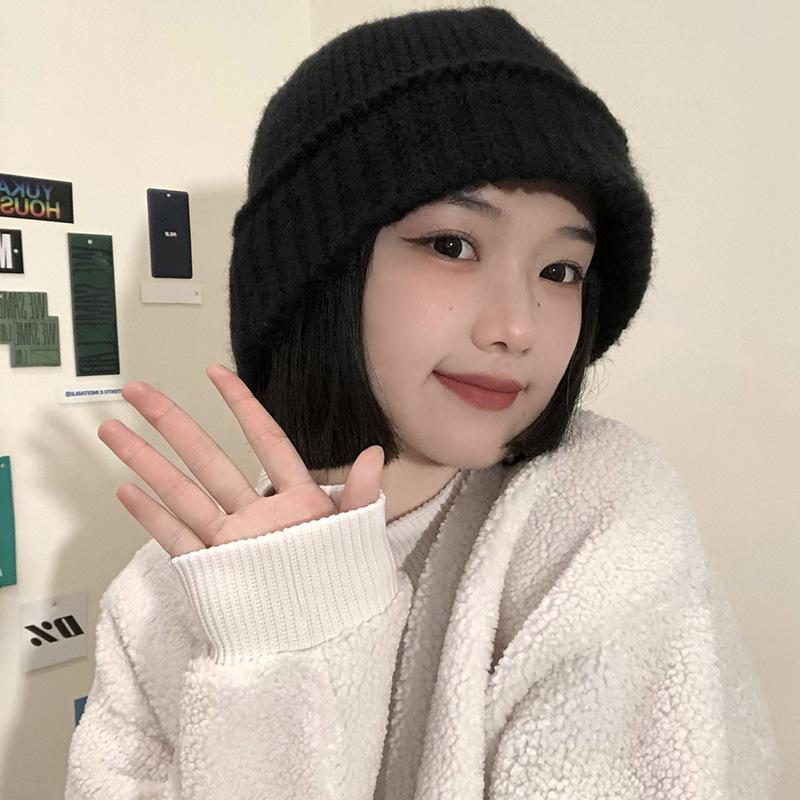Hat for Women Fisherman Knitted Wool Hat In Autumn and Winter Versatile Big Head Circumference Blue Loose Trendy Korean Style Face Small