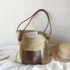 Large Capacity Summer Beach Straw Handbag: Stylish Woven Stitching Bucket Bag for Holiday and Leisure