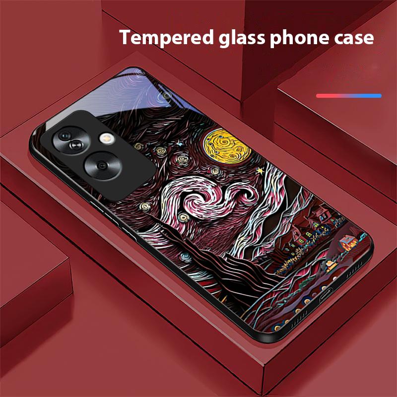 Ретро Масляная Живопись Для Oppo A79 5G 58 78 74 60 4G Reno 11F Realme GT 6 11 Note 50 10 C55 X2 Закаленное Стекло Черный Чехол для Телефона