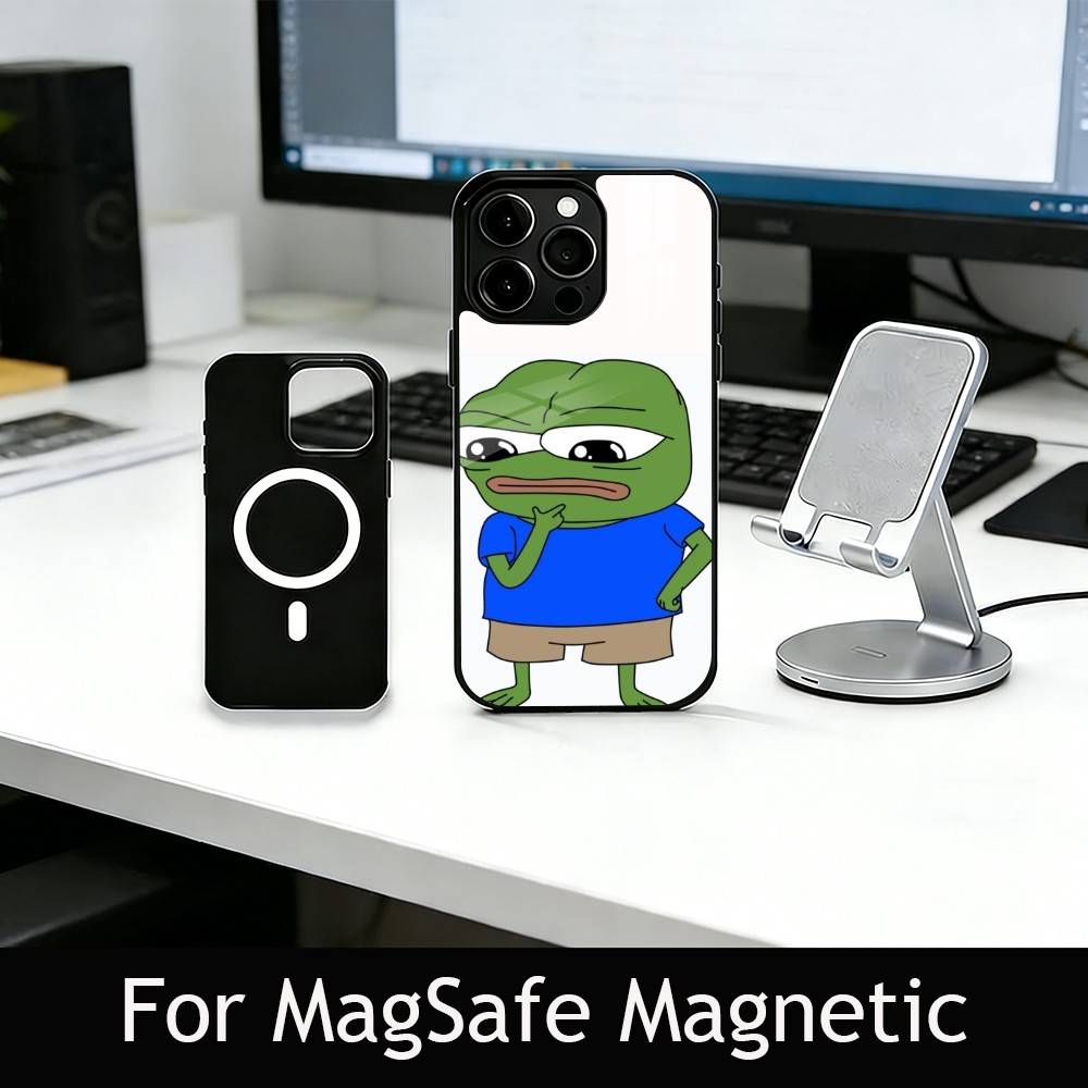 Чехол для телефона с мемом "Грустная смешная лягушка" для iPhone 17, 16, 15, 14, 13, 12, 11 Plus, Pro, магнитный с беспроводной зарядкой MagSafe