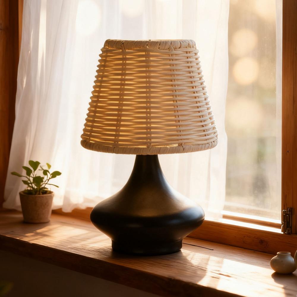 Handmade Rattan Table Lamp Handcrafted Woven End Table Lamp Bambusoideae Woven Lamp  Small Spaces