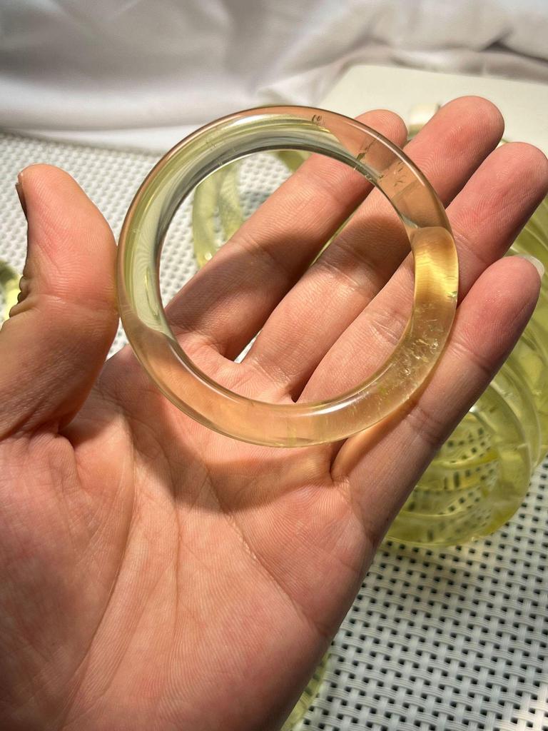 Women's Fashion Natural Citrine Bracelet - Wide Lemon Color, Transparent with Rainbow Effect.