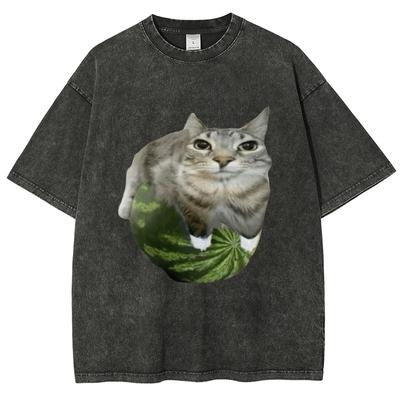 Футболка с мемом про кота с арбузом, глупый кот, летняя спортивная футболка свободного кроя, топ, рубашка - стильный унисекс-топ как для мужчин, так и для женщин