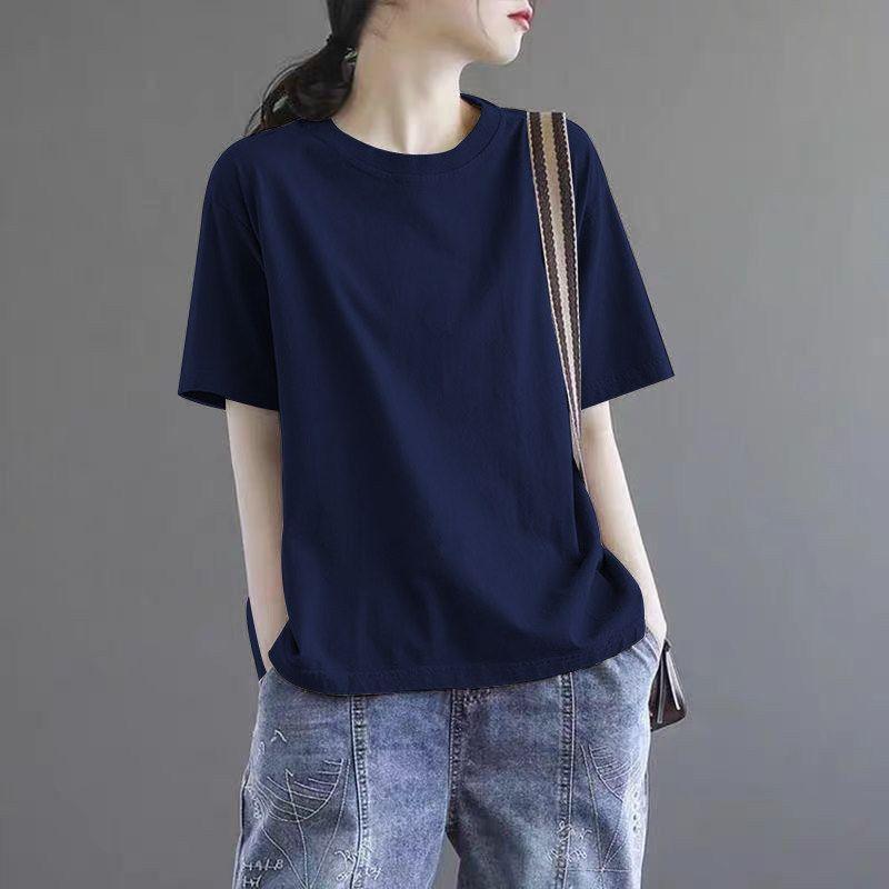 Brand Discount Store Genuine Goods Women clothes Pure Cotton Short sleeve Top Plus size Loose Casual Print Summer T-shirt Tide
