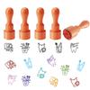 5Pcs 5 Styles Plastic Rubber Stamps with Wood Handles DIY Egg Drawing Stamps Tooth 55x20mm Pattern: 18mm 1pc/style