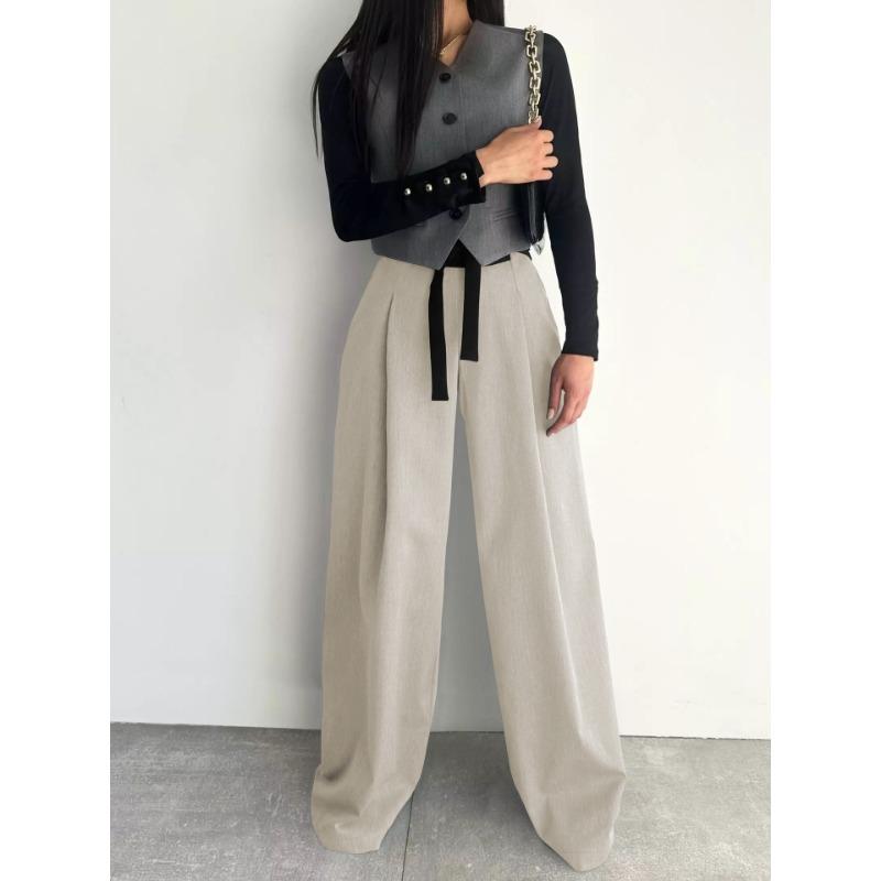 Suit Wide Leg Pants Advanced Sense of Solid Color Temperament Commuter Slim Pants Woman
