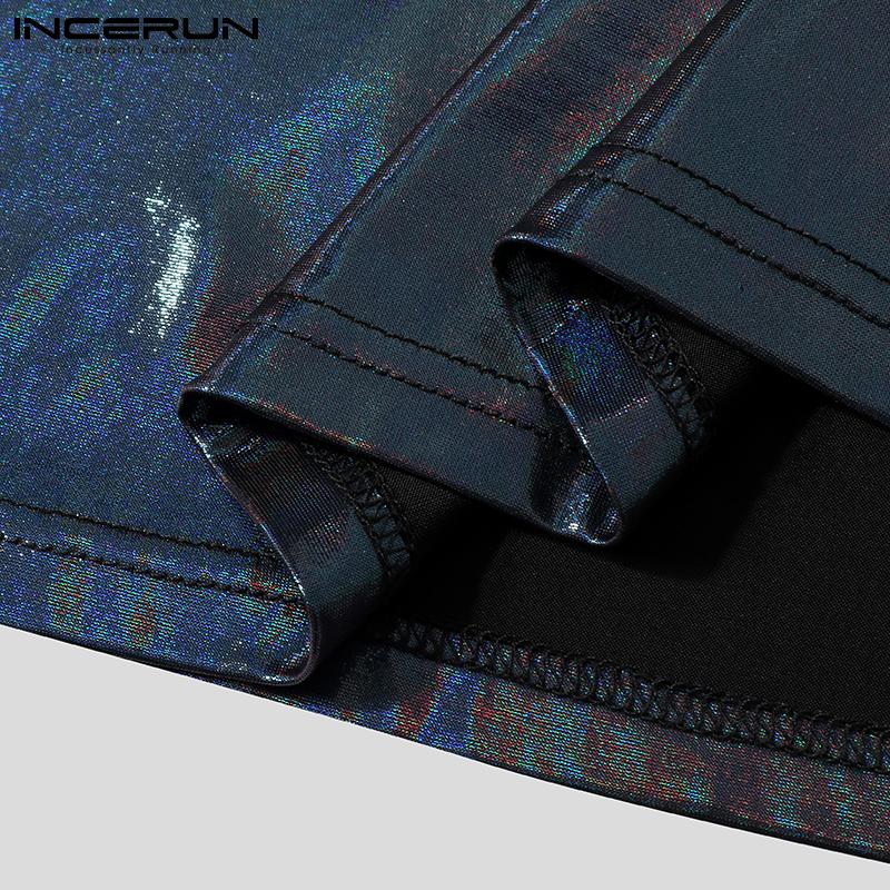 INCERUN S-5XL Мужская мода с коротким рукавом и круглым вырезом, двухцветные футболки, кожаные летние вечерние тонкие повседневные топы
