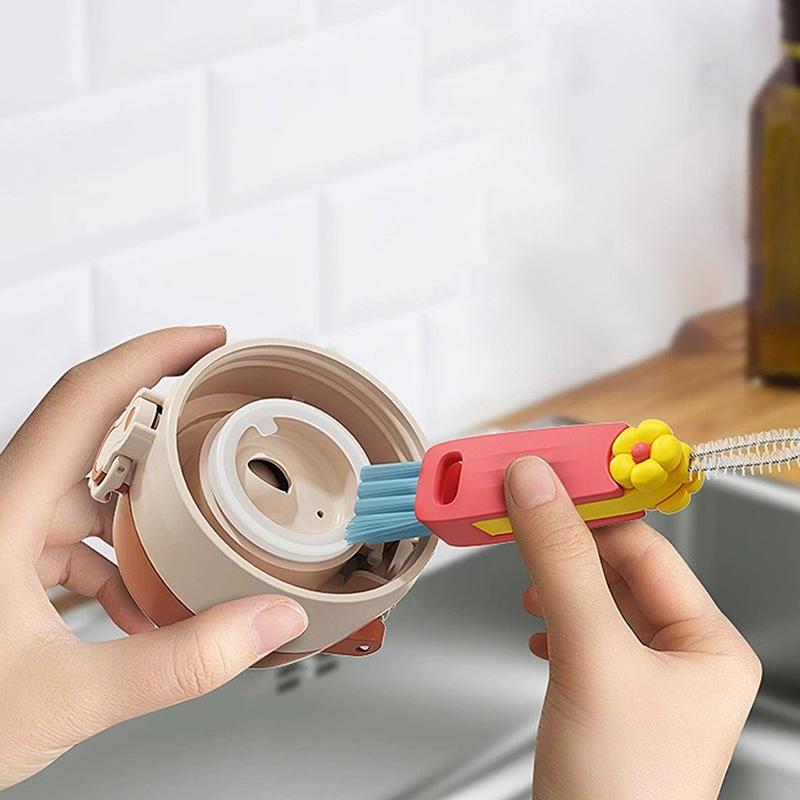 Щетка для крышки цветочной чашки, щетка для чистки пазов в углублениях чашек, щетка для чистки стаканов для воды «три в одном», щетка для чистки бутылок с трубочкой