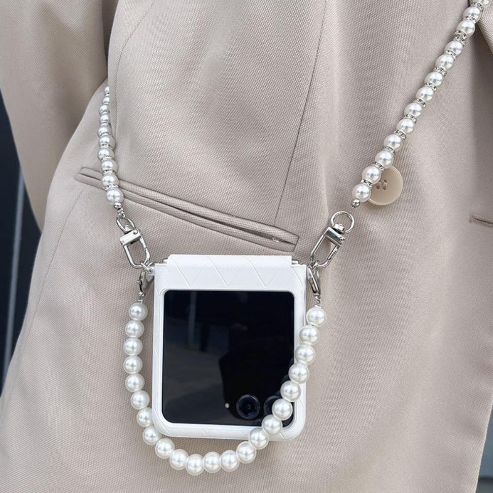 Чехол для телефона через плечо с ремешком на запястье из жемчужной цепочки и веревкой из искусственной кожи, защита шарниров, ультратонкий противоударный защитный чехол