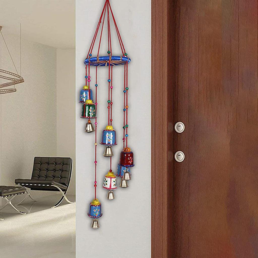 Handcrafted Wall Hanging Bells with Ring|Traditional Rajasthani Hand Painted Bells for Home Decoration,Pack of 2 (Multicolor), Plastic