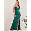 Romagic Red Wedding Party Dress Sleeveless Spaghetti Strap V Neck Green Split Pleated Blackless Long Mermaid Evening Prom Gown