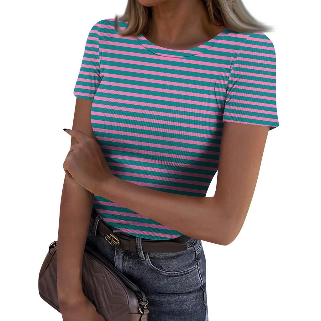 Женская узкая футболка, модный повседневный свитер с круглым вырезом и коротким рукавом