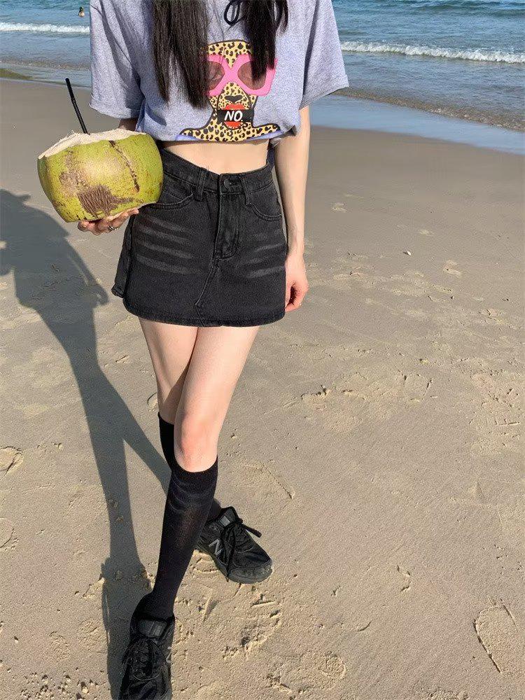 High-Waisted Women's Summer Denim Culottes Skirt, 2026 A-Line Hip-Hugging Style