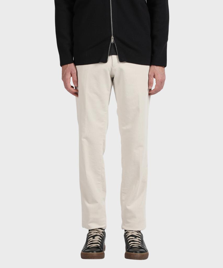 PANICALE Ivory Regular Slim Fit Textured Cotton Pants