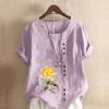 Женская модная футболка с цветочным принтом и круглым вырезом, с коротким рукавом, повседневная хлопково-льняная рубашка с рисунком, свободная летняя блузка для отдыха, топы