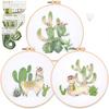 3 Pcs Cotton Embroidery Kit Cactus Alpaca-shaped Pattern Embroidery Cloth Thread Needle Frame
