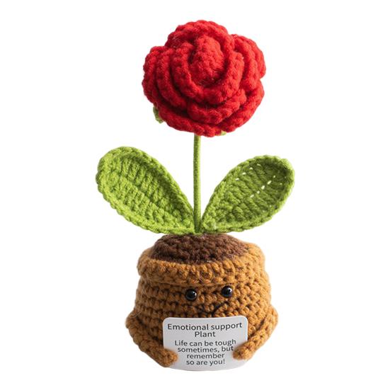 Вязаный крючком горшечный цветок с позитивной открыткой, эмоциональная поддержка, ручная работа, вязаные комнатные растения, кукла, игрушка для снятия стресса, украшение для рабочего стола, орнамент