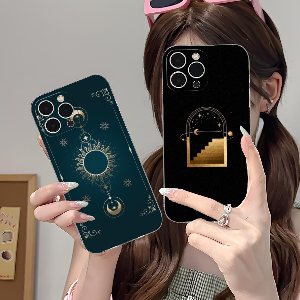 Чехол для мобильного телефона 'Солнце и Луна' для iPhone 17 16 15 14 13 12 11 X XR XS Air Pro Max Plus Mini Прозрачный Цветной Чехол для Мобильных Телефонов