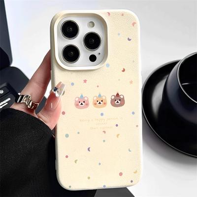 Милый Медведь Apple 16promax Чехол для Мобильного Телефона Подходит для IPhone15plus Мультяшный 14pro Кожаный Узор 13min
