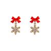 Ins модные красные серьги со снежинками и бантом для женщин, корейские украшения для ушей, рождественские новые золотые серьги-подвески со снегом